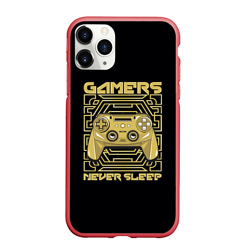 Чехол iPhone 11 Pro матовый GAMERS NEVER SLEEP / 3D-Красный – фото 1