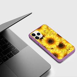Чехол iPhone 11 Pro матовый Подсолнухи в поле, цвет: 3D-фиолетовый — фото 2