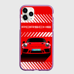 Чехол iPhone 11 Pro матовый PORSCHE ПОРШЕ RED STYLE, цвет: 3D-фиолетовый