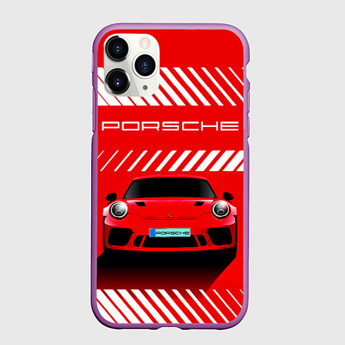 Чехол iPhone 11 Pro матовый PORSCHE ПОРШЕ RED STYLE / 3D-Фиолетовый – фото 1