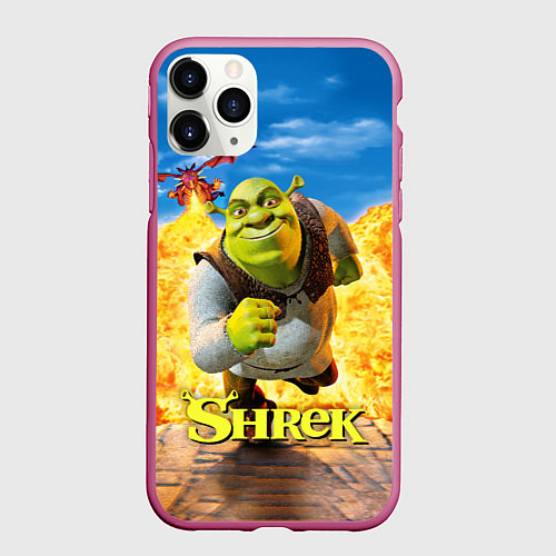 Чехол iPhone 11 Pro матовый Шрек и дракон / 3D-Малиновый – фото 1