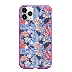 Чехол iPhone 11 Pro матовый Карпы КОИ и цветки Лотоса, цвет: 3D-фиолетовый