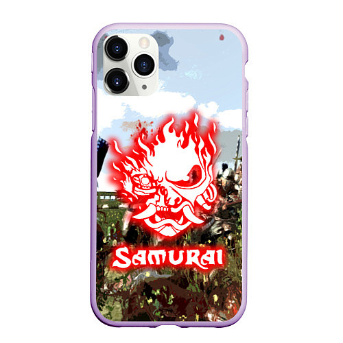 Чехол iPhone 11 Pro матовый SAMURAI CYBERPUNK / 3D-Сиреневый – фото 1