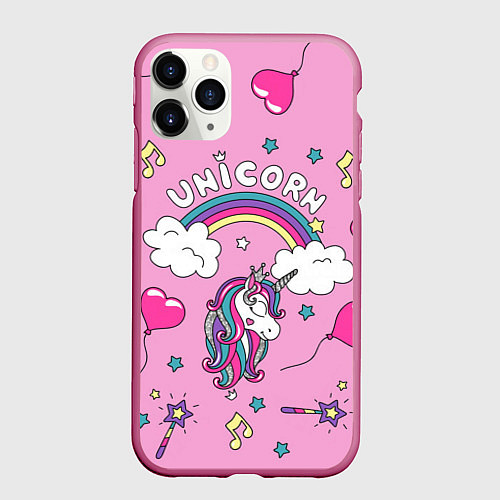 Чехол iPhone 11 Pro матовый Единорог Радужный / 3D-Малиновый – фото 1