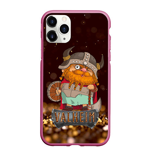 Чехол iPhone 11 Pro матовый Valheim мультяшный викинг / 3D-Малиновый – фото 1