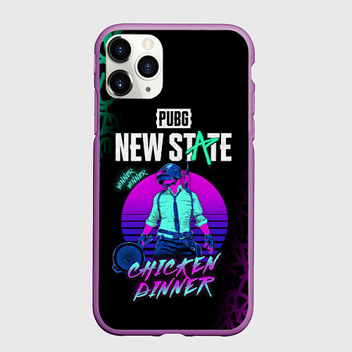 Чехол iPhone 11 Pro матовый PUBG NEW STATE ПАБГ НЕОН / 3D-Фиолетовый – фото 1