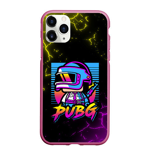 Чехол iPhone 11 Pro матовый PUBG RETRO NEON ПАБГ НЕОН / 3D-Малиновый – фото 1