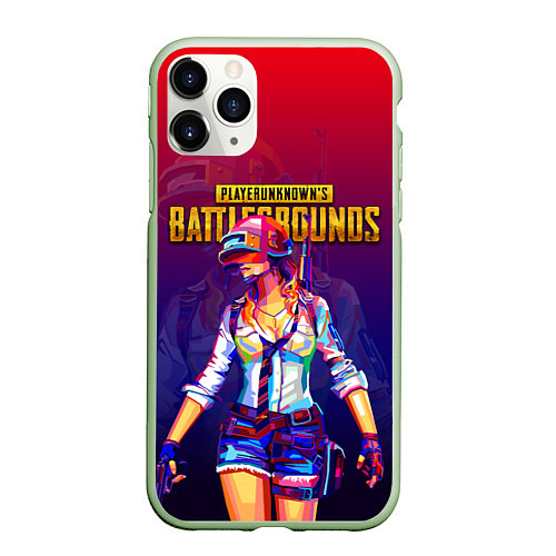 Чехол iPhone 11 Pro матовый PUBG GIRL ПАБГ ДЕВУШКА / 3D-Салатовый – фото 1