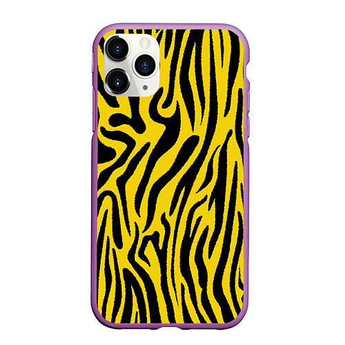 Чехол iPhone 11 Pro матовый Тигровые полоски / 3D-Фиолетовый – фото 1