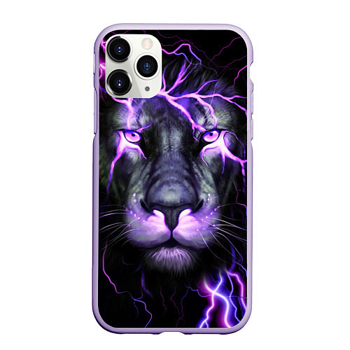 Чехол iPhone 11 Pro матовый НЕОНОВЫЙ ЛЕВ NEON LION / 3D-Светло-сиреневый – фото 1