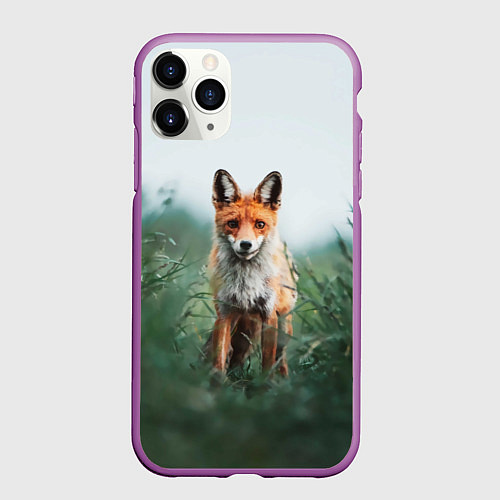 Чехол iPhone 11 Pro матовый Лисица в зелени / 3D-Фиолетовый – фото 1