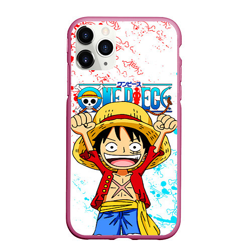 Чехол iPhone 11 Pro матовый ONE PIECE ВАН ПИС GLITCH / 3D-Малиновый – фото 1