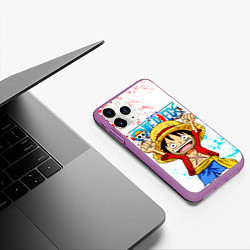 Чехол iPhone 11 Pro матовый ONE PIECE ВАН ПИС GLITCH, цвет: 3D-фиолетовый — фото 2