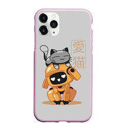 Чехол iPhone 11 Pro матовый Cat and Robot ЛСР, цвет: 3D-розовый