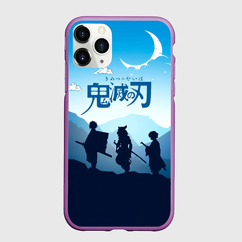 Чехол iPhone 11 Pro матовый Клинок, рассекающий демонов в горах / 3D-Фиолетовый – фото 1