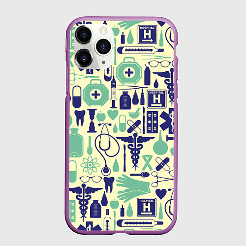 Чехол iPhone 11 Pro матовый Медицина Паттерн Z / 3D-Фиолетовый – фото 1