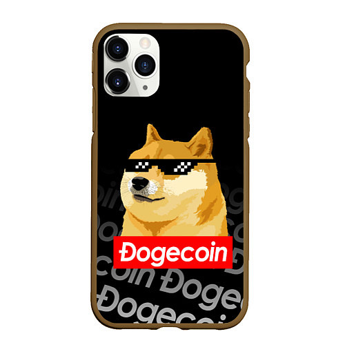 Чехол iPhone 11 Pro матовый DOGECOIN DOGE ДОГИКОИН / 3D-Коричневый – фото 1