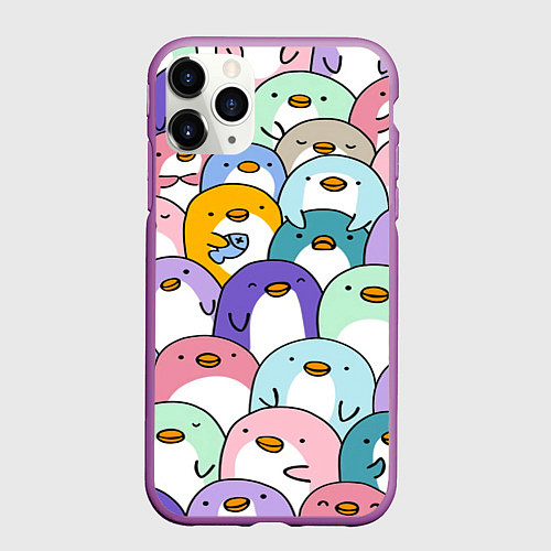Чехол iPhone 11 Pro матовый Пингвины / 3D-Фиолетовый – фото 1