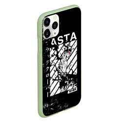 Чехол iPhone 11 Pro матовый Чёрный Аста Чёрный Клевер, цвет: 3D-салатовый — фото 2