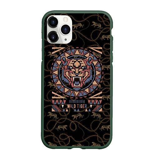 Чехол iPhone 11 Pro матовый WILD TIGER / 3D-Темно-зеленый – фото 1