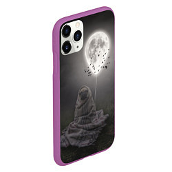 Чехол iPhone 11 Pro матовый Мопс и луна, цвет: 3D-фиолетовый — фото 2