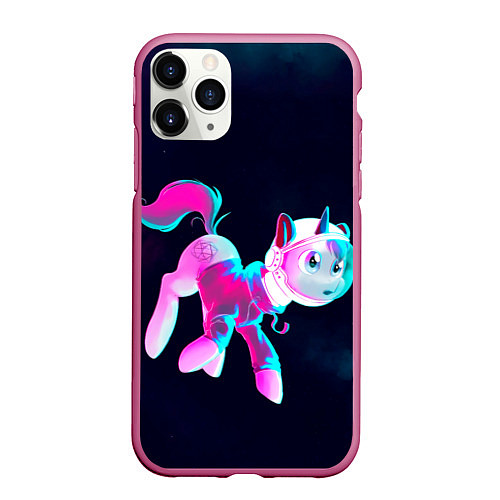 Чехол iPhone 11 Pro матовый Пони в космосе / 3D-Малиновый – фото 1
