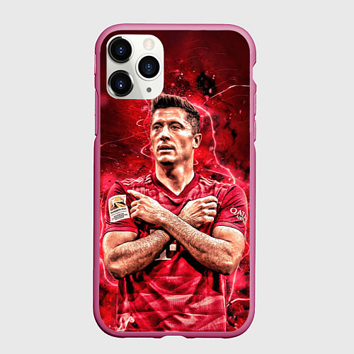 Чехол iPhone 11 Pro матовый Левандовски Lewandowski 9 / 3D-Малиновый – фото 1