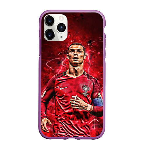 Чехол iPhone 11 Pro матовый Cristiano Ronaldo Portugal / 3D-Фиолетовый – фото 1