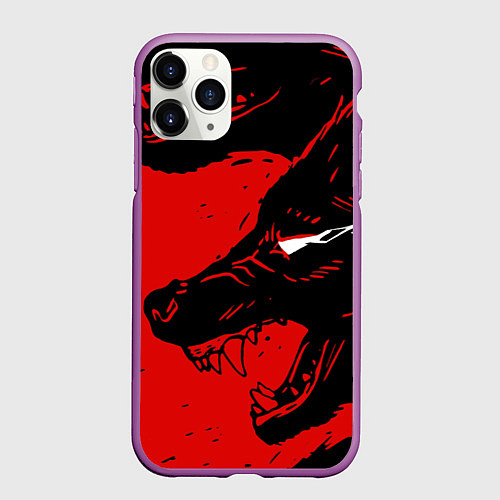 Чехол iPhone 11 Pro матовый Красный волк 3D / 3D-Фиолетовый – фото 1