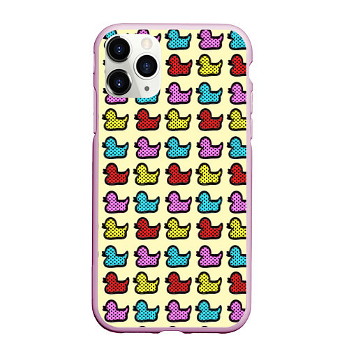 Чехол iPhone 11 Pro матовый Утиный фон Утки Ducks / 3D-Розовый – фото 1