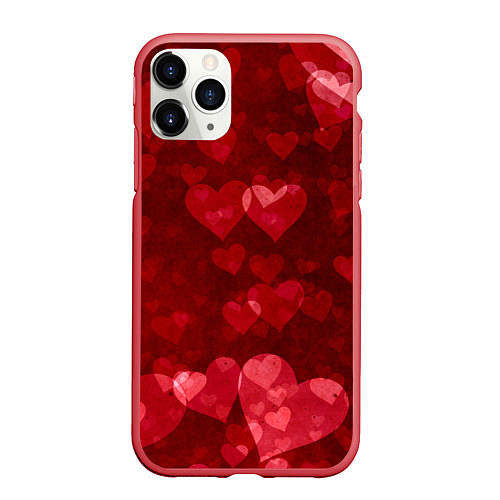 Чехол iPhone 11 Pro матовый СЕРДЕЧКИ HEARTS Z / 3D-Красный – фото 1