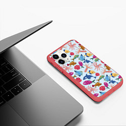Чехол iPhone 11 Pro матовый Подводные существа, цвет: 3D-красный — фото 2