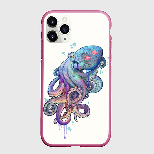 Чехол iPhone 11 Pro матовый Осьминог яркий / 3D-Малиновый – фото 1