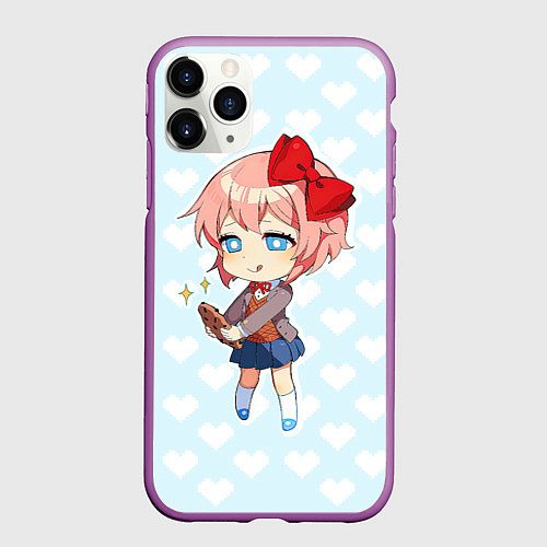 Чехол iPhone 11 Pro матовый Chibi Sayori / 3D-Фиолетовый – фото 1