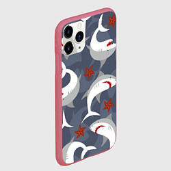 Чехол iPhone 11 Pro матовый Акулы, цвет: 3D-малиновый — фото 2