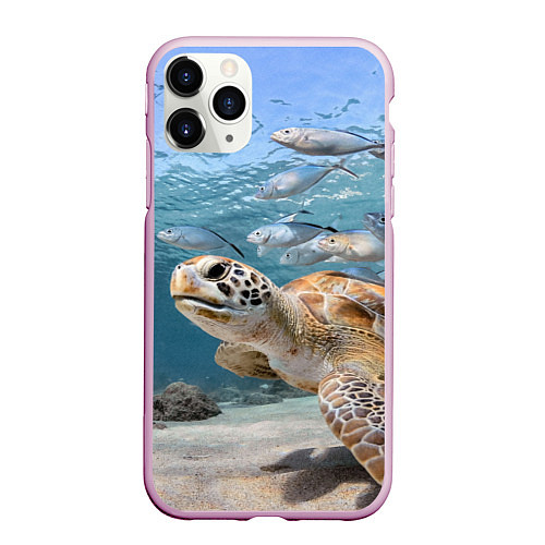 Чехол iPhone 11 Pro матовый Морская черепаха / 3D-Розовый – фото 1