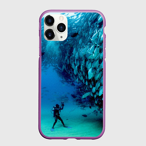 Чехол iPhone 11 Pro матовый Фото дайвинг / 3D-Фиолетовый – фото 1