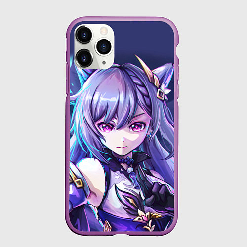 Чехол iPhone 11 Pro матовый Keqing - Genshin Impact / 3D-Фиолетовый – фото 1