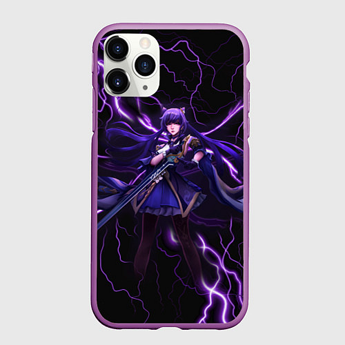 Чехол iPhone 11 Pro матовый Keqing Genshin Impact Молния / 3D-Фиолетовый – фото 1