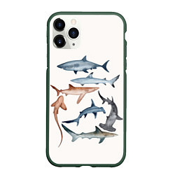 Чехол iPhone 11 Pro матовый Акулы, цвет: 3D-темно-зеленый