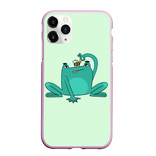 Чехол iPhone 11 Pro матовый Лягушка и пчелка / 3D-Розовый – фото 1