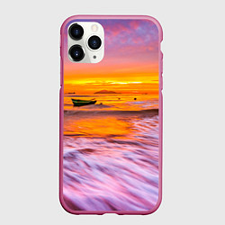 Чехол iPhone 11 Pro матовый Закат на пляже, цвет: 3D-малиновый