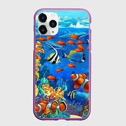 Чехол iPhone 11 Pro матовый Коралловые рыбки, цвет: 3D-фиолетовый