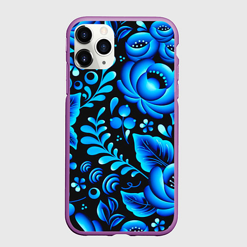Чехол iPhone 11 Pro матовый Гжель / 3D-Фиолетовый – фото 1