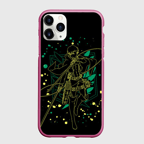 Чехол iPhone 11 Pro матовый Атака Титанов, Леви Аккерман / 3D-Малиновый – фото 1