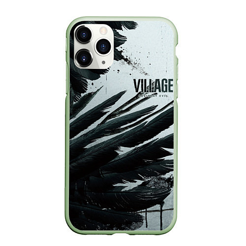 Чехол iPhone 11 Pro матовый Resident Evil Village крылья / 3D-Салатовый – фото 1