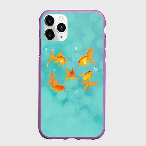 Чехол iPhone 11 Pro матовый Золотые рыбки / 3D-Фиолетовый – фото 1