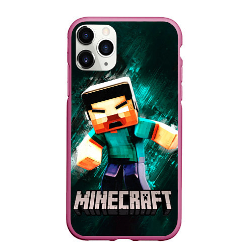 Чехол iPhone 11 Pro матовый MINECRAFT / 3D-Малиновый – фото 1