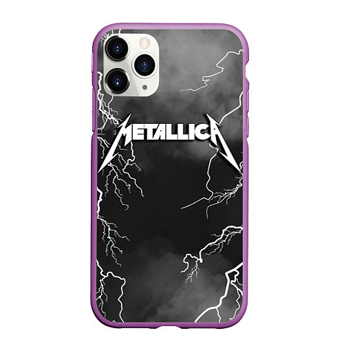 Чехол iPhone 11 Pro матовый METALLICA РАЗРЯД МОЛНИИ / 3D-Фиолетовый – фото 1