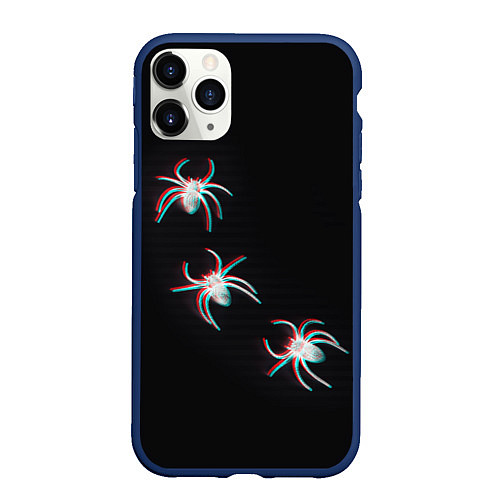 Чехол iPhone 11 Pro матовый ПАУКИ ГЛИТЧ GLITCH SPIDERS / 3D-Тёмно-синий – фото 1